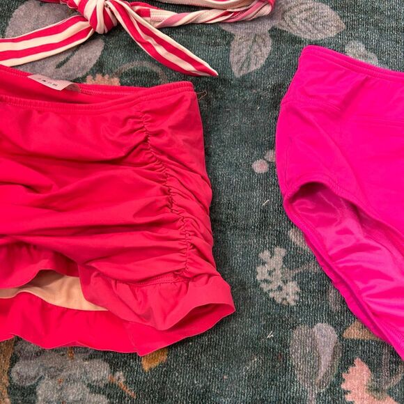 Lands’ End Bikini Swimsuit Skirt Skort Bottoms Pink Stripe Bathing Suit 6 4 Swim - Picture 6 of 13